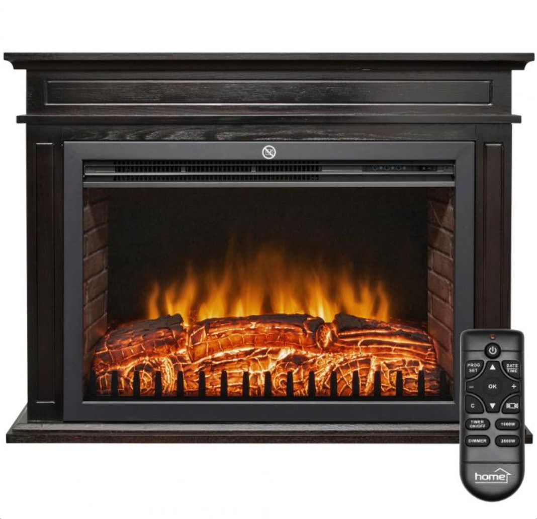 Șemineu Electric Negru Home 2000 W - Flacără Reală LED, 2 Trepte Putere, Termostat Electronic