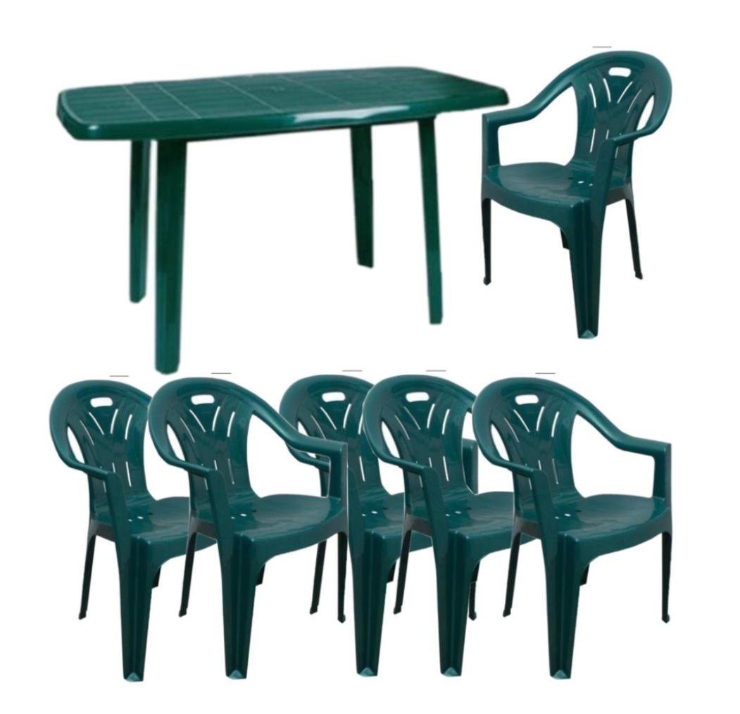 Set Masă Grădină cu 6 Scaune 140 x 70 x 70 cm - Polipropilenă Verde Mentă, Rezistent UV