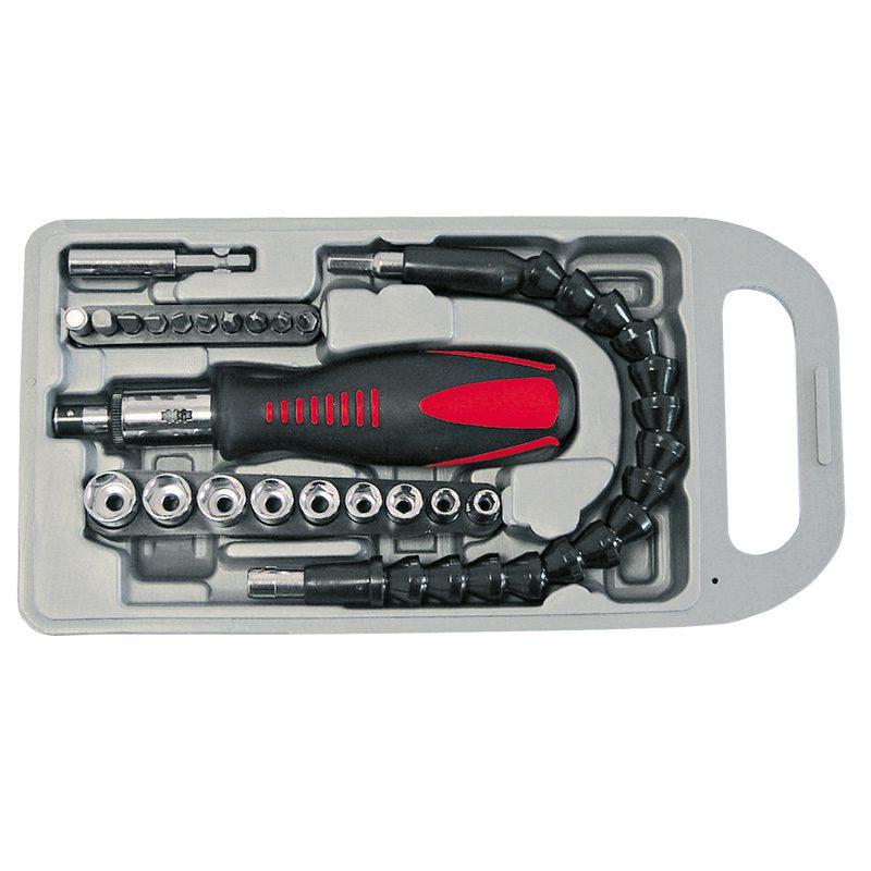 Set Vârfuri și Chei Tubulare cu Șurubelniță Clichet - 23 Piese, 1/4 inch, Cutie Plastic