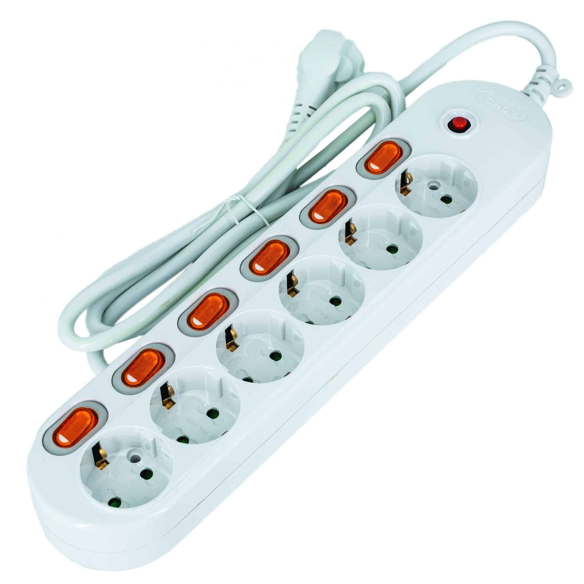 Prelungitor 6 Prize cu 6 Întrerupătoare - Cablu Cupru 3 x 1,5 mm2, Lungime 1,5 m, Protecție
