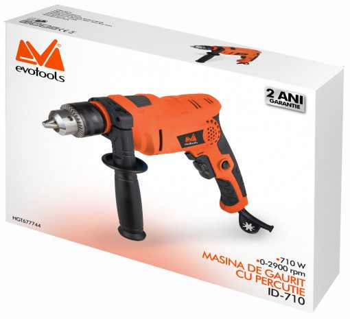 Bormașină cu Percuție EvoTools ID710A - 710 W, Găurire Beton, Metal, Lemn și Piatră, Renovări