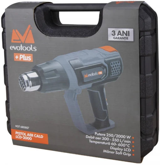 Pistol cu Aer Cald EvoTools +Plus LCD2000 - 2000 W, Îndepărtare Vopsea, Lacuri și Adezivi