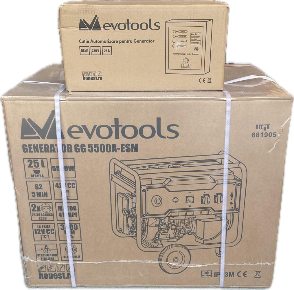 Generator de Curent cu Automatizare EvoTools 5500 W - 10,7 CP, Monofazic, Pornire Automată