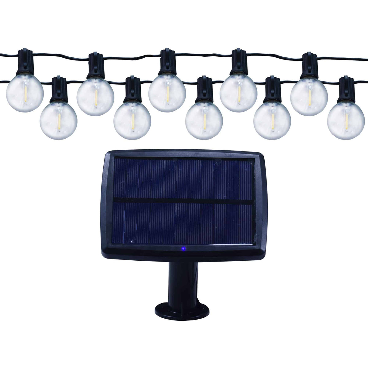 Ghirlandă Luminoasă LED Solară Lohuis 5,5 m - 10 Becuri Filament G40, Acumulator 18650, 2700 K