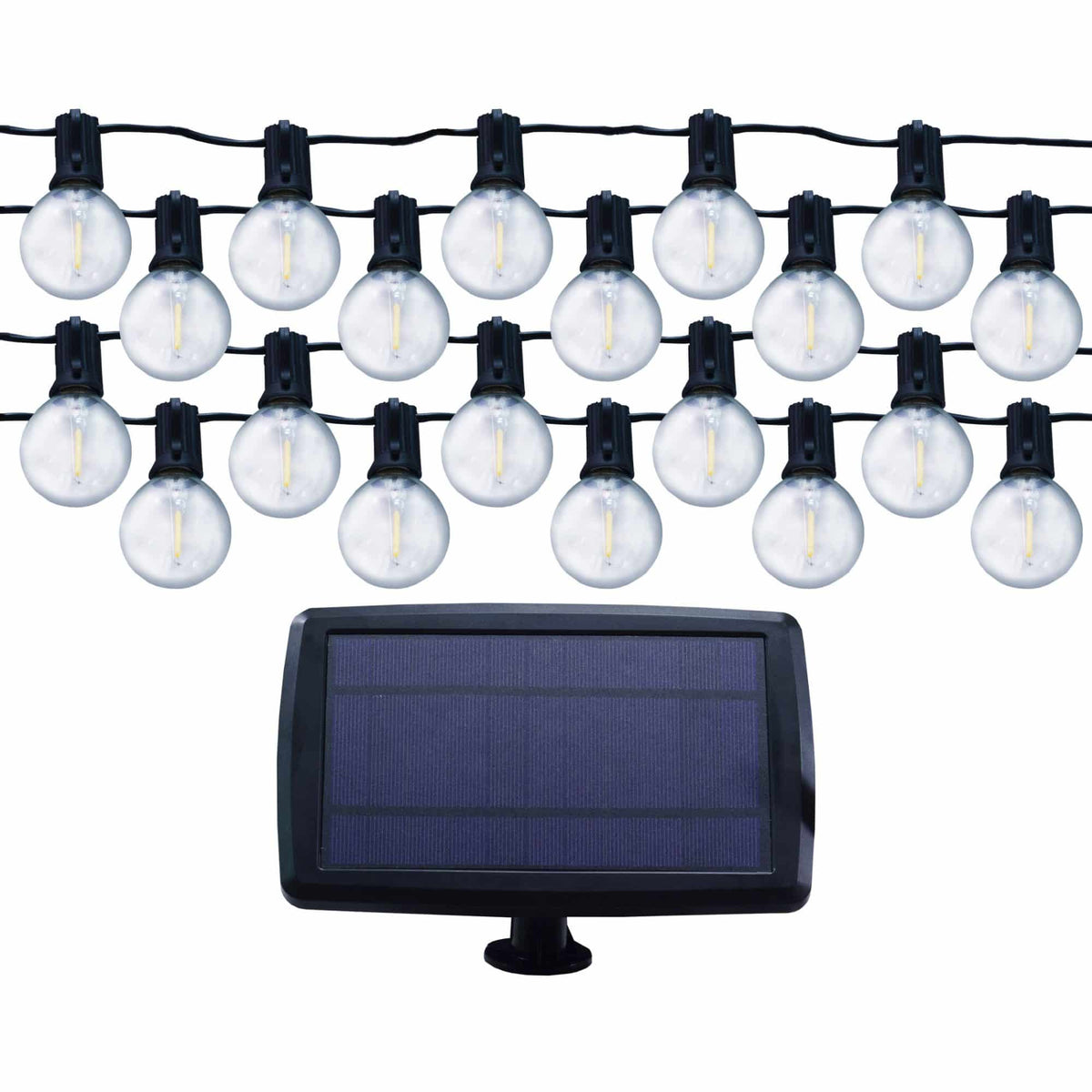 Ghirlandă Luminoasă LED Solară Lohuis 15 m - 50 Becuri Filament G40, Acumulator 18650, 2700 K