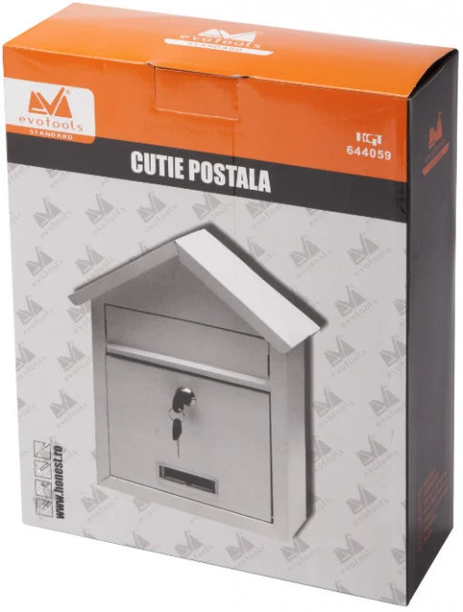 Cutie Poștală Model Căsuță 230 x 301 x 80 mm - Tablă Oțel Gri, Încuietoare, Fereastră Vizitare