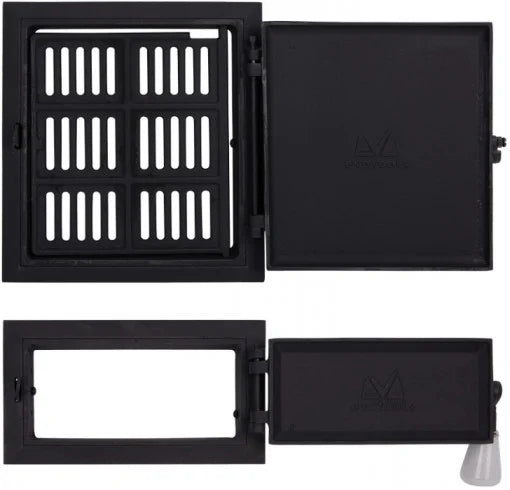 Ușă Sobă cu Cenușar Model Cerbi - 255 x 275 + 140 mm, Prindere Platbandă, Grătar Inclus