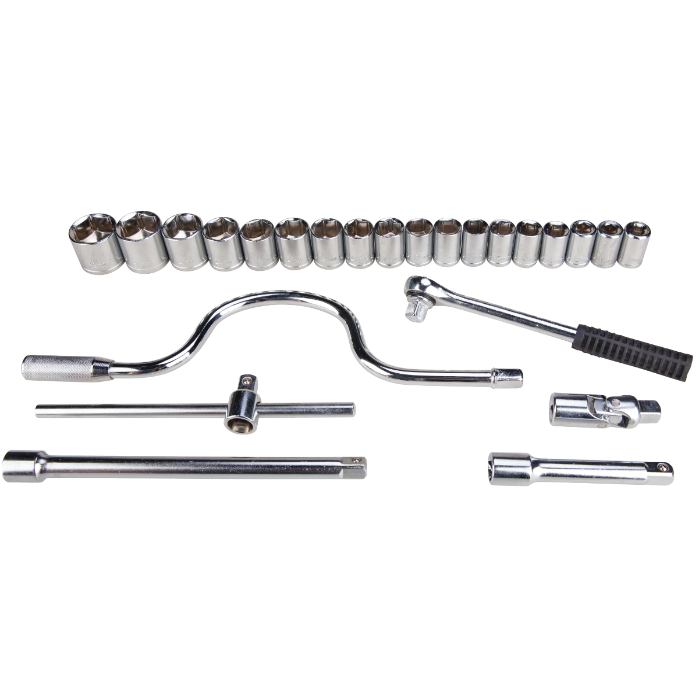Trusă Chei Tubulare EvoTools 24 Piese 10-32 mm - Oțel Carbon, Antrenare 1/2 inch, Cutie Plastic