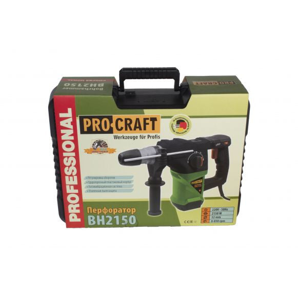 Ciocan Rotopercutor ProCraft BH 2150 - 2150 W, Impact 4 J, 3 Burghie Incluse, Carcasă Aluminiu