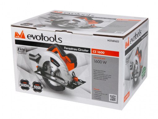 Ferăstrău Circular EvoTools CS1600 - 1600 W, Disc Ø 185 / 190 mm, 5500 rot/min, Tăiere Lemn