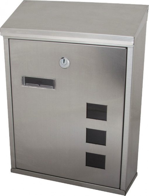 Cutie Poștală Inox 260 x 335 x 90 mm - Oțel Inoxidabil, Încuietoare, Fantă cu Capac, Exterior