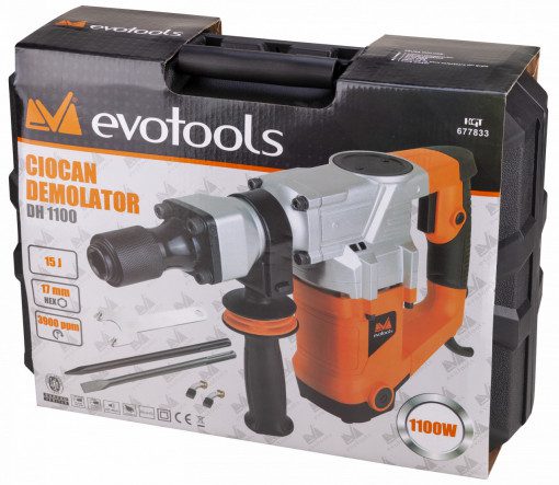 Ciocan Demolator EvoTools DH1100 - 1100 W, 15 J, 3900 percuții/min, Mandrină Hexagonală 17 mm