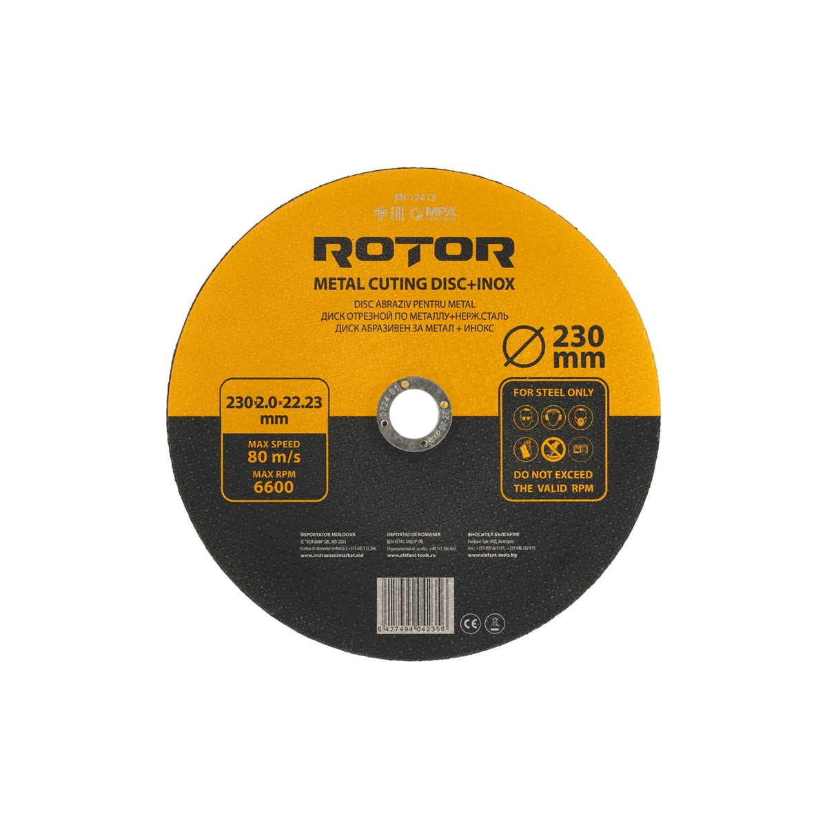 Disc abraziv pentru metal+inox ROTOR 230*2,0*22,23 - Pachet 25 bucati