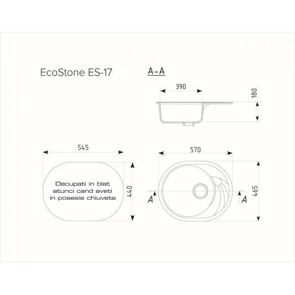 Chiuvetă Bucătărie Ecostone ES-17-331 - Compozit Alb-Crem, Rezistentă la Zgârieturi, Ușor de Curățat