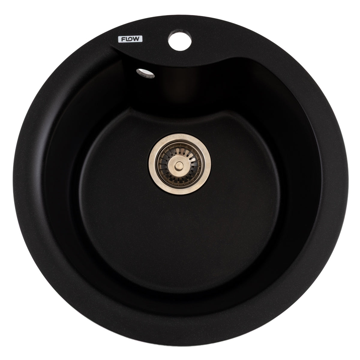 FCB-485WBM/1, Chiuveta de bucatarie din granit cu cuva rotunda, seria WAVE, Black/Metallic, 485x210 mm, FLOW