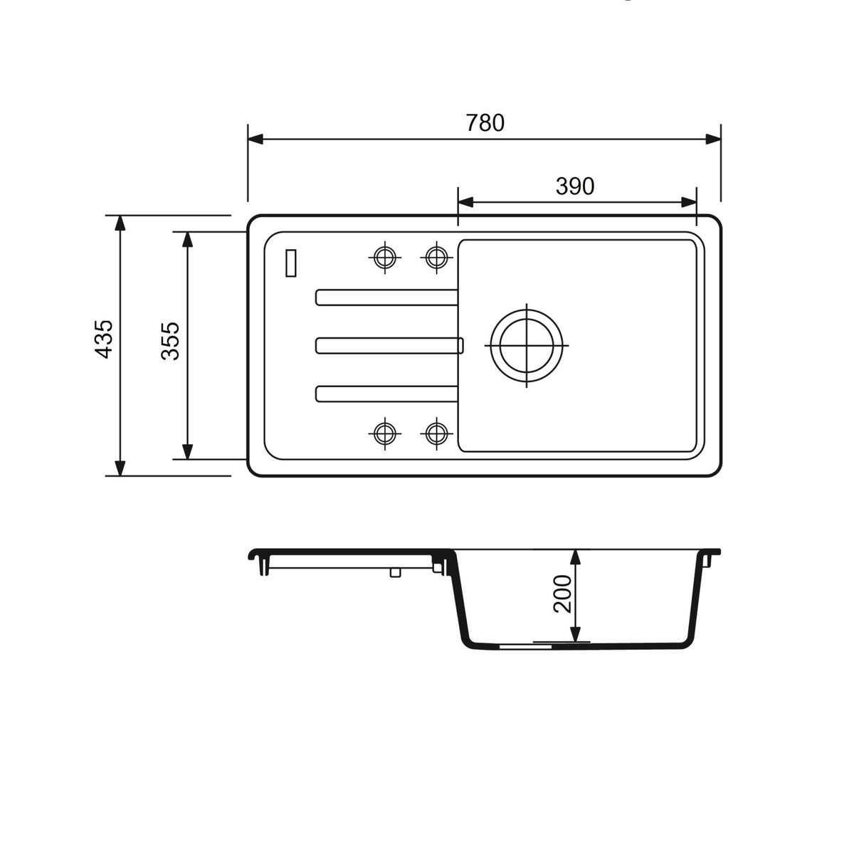 FCB-7843SLG/1T, Chiuveta de bucatarie din granit cu o cuva si scurgator, seria SLIM LONG, Graphite, 780x435x200 mm, FLOW