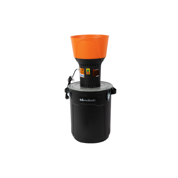 Moară Electrică pentru Cereale EvoTools 1000 W - Găleată Plastic 25 L, Porumb, Grâu, Orz și Ovăz