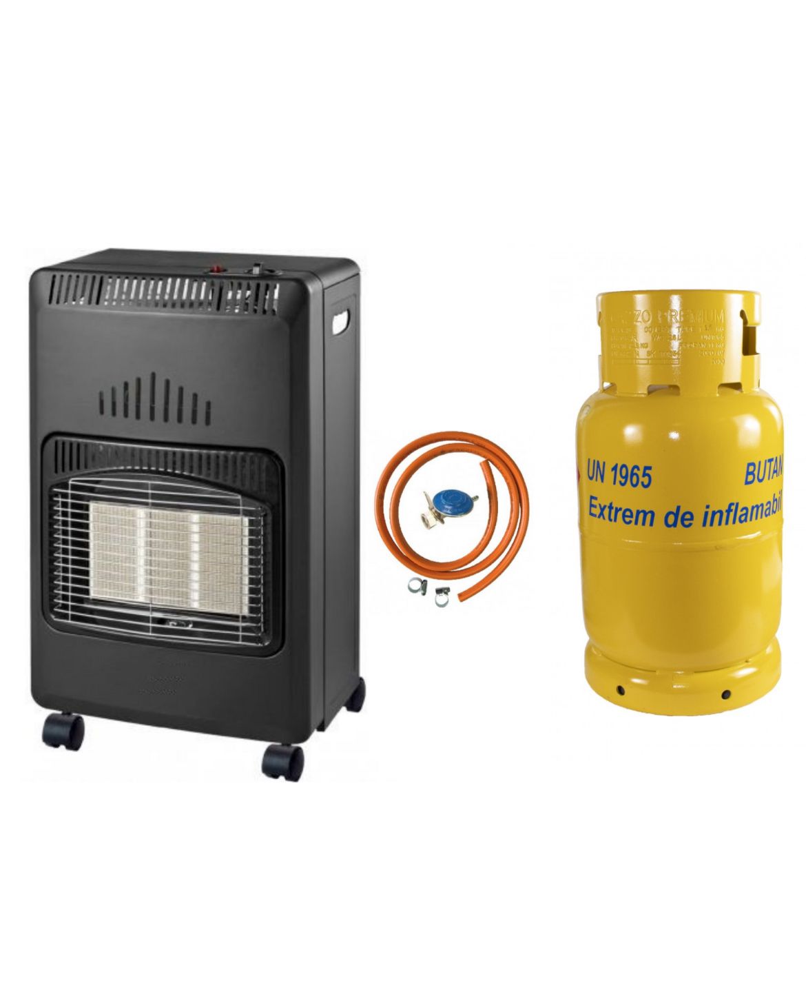 Pachet Sobă Mobilă pe Gaz + Butelie GPL Metal 26 L, 12,5 kg + Kit Instalare - Ofertă