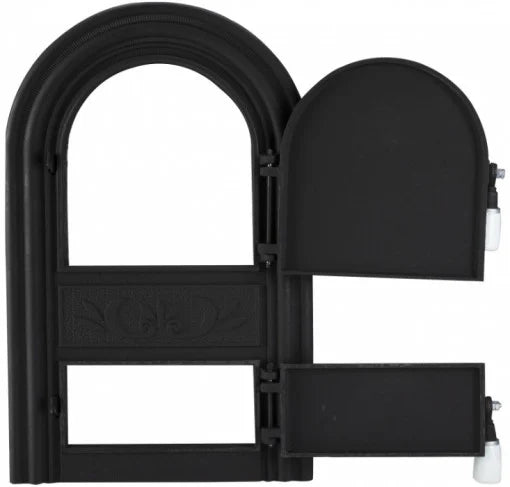 Ușă Șemineu Model Palmier 345 x 540 mm - Variantă Economică, Fixare cu Cleme, Fontă
