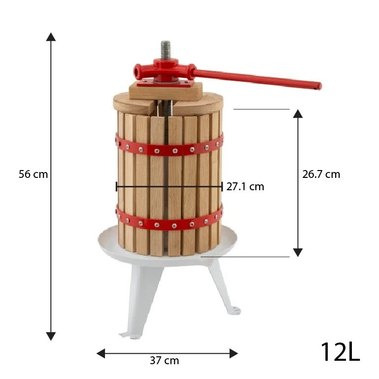 Presa manuala pentru fructe ROTOR FP-12, 12 L, cuva Ø27,1 cm, lemn masiv de stejar, fonta si otel