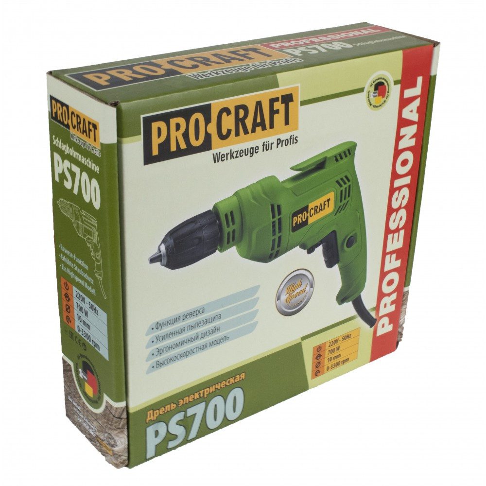Bormașină cu Percuție Integrată ProCraft PS700 - Găurit și Înșurubat, Greutate Redusă