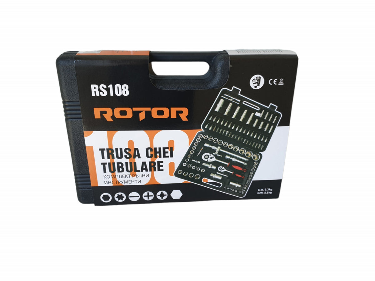 Trusă Chei Tubulare Rotor RS108 - Set 108 Piese în Cutie de Plastic, Reparații Auto și Bricolaj