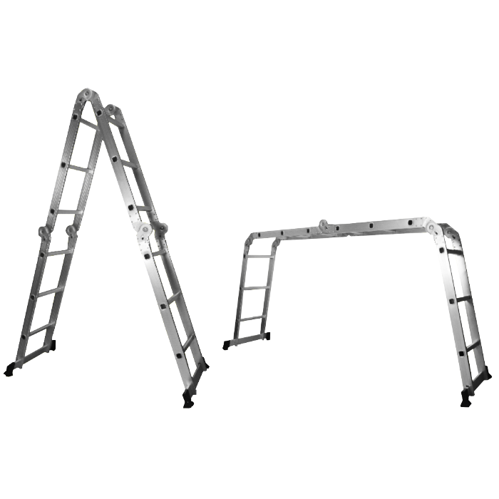 Scară Multifuncțională din Aluminiu 12+2 Trepte - Înălțime 1-3,5 m, 4 Tronsoane, 150 kg, EN 131