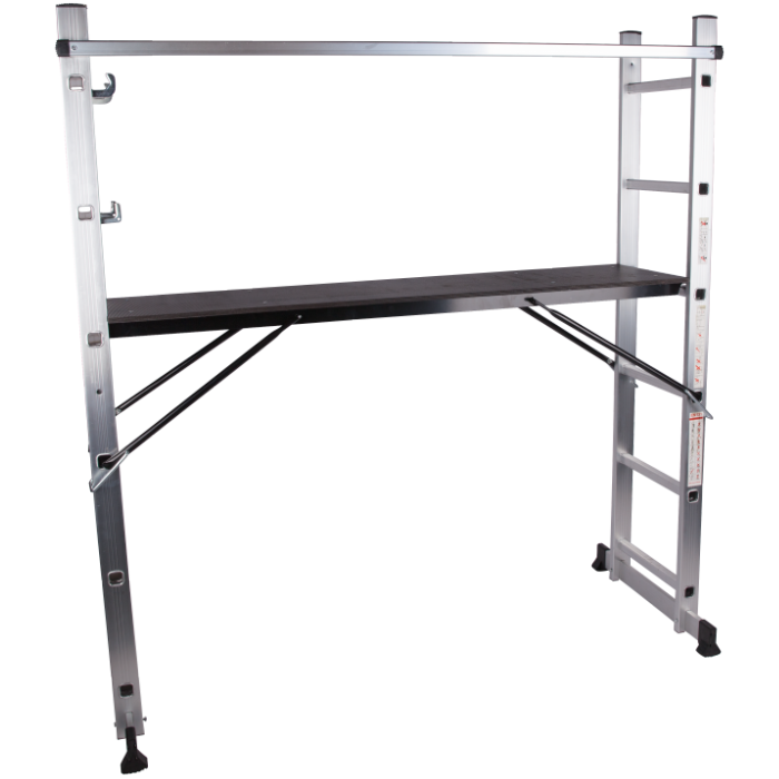 Scară Aluminiu Tip Schelă EvoTools - Înălțime 190 cm, Lucru 330 cm, Platformă 100 cm, 150 kg