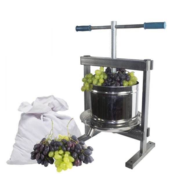 Teasc Presă Struguri Vilen Inox 10 L cu Picioare - Tavă Scurgere 37 x 32 cm, Corp Ø 25 cm