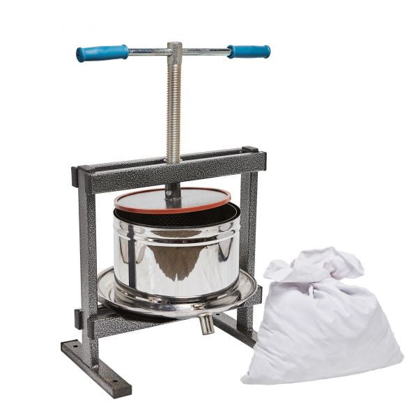 Teasc Presă Struguri Vilen Inox 10 L cu Picioare - Tavă Scurgere 37 x 32 cm, Corp Ø 25 cm