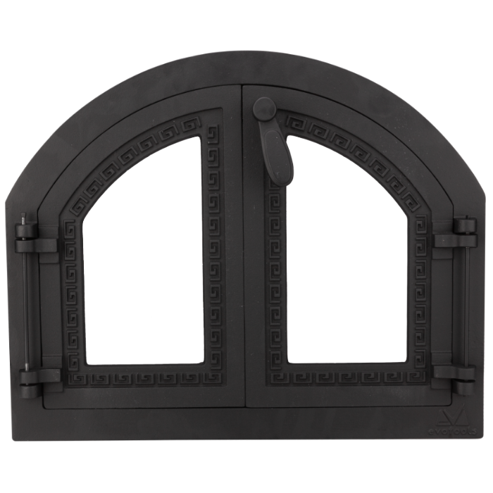 Ușă Cuptor Grădină cu Geam Model Grecesc 2003 - 480 x 590 mm, Fontă, Fixare cu Cleme