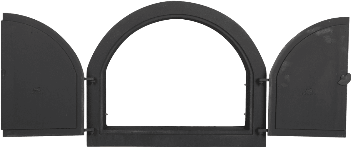 Ușă Cuptor Grădină și Pizza din Fontă 480 x 590 mm - Model Plin, Neagră, cu Mâner