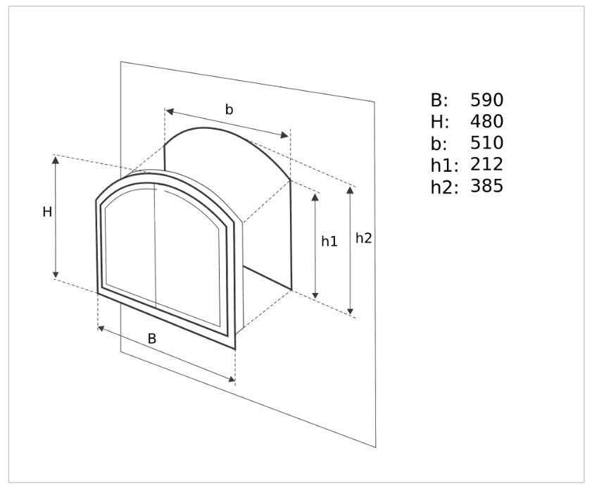 Ușă Cuptor Grădină și Pizza din Fontă 480 x 590 mm - Model Plin, Neagră, cu Mâner