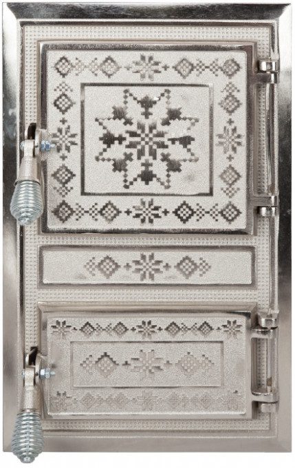 Ușă Sobă Monobloc Motive Românești Nichelată 295 x 475 mm - Dublură și Grătar Incluse