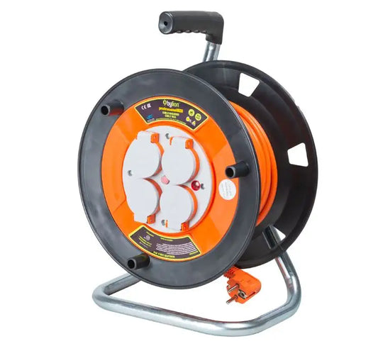 Derulator Prelungitor 4 Prize, Cablu 3 x 1,5 mm, Lungime 20 m - IP44, Protecție Termică, Portocaliu