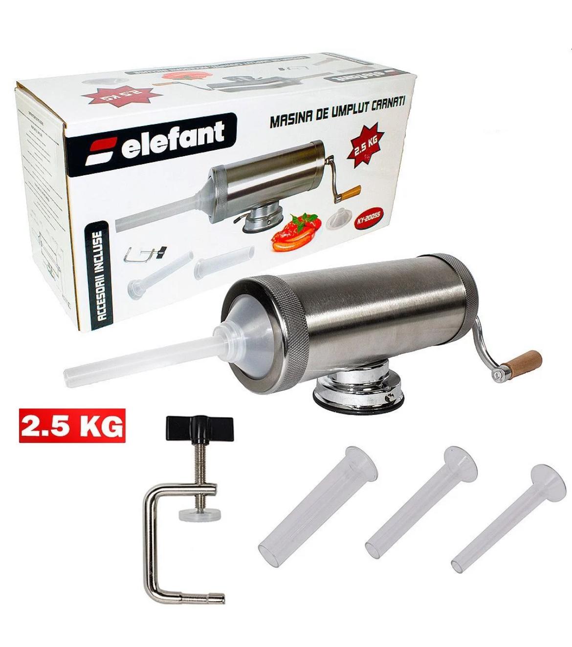 Mașină de Umplut Cârnați Orizontală Inox 2,5 kg - Tulumbă, 3 Pâlnii Incluse, Uz Casnic
