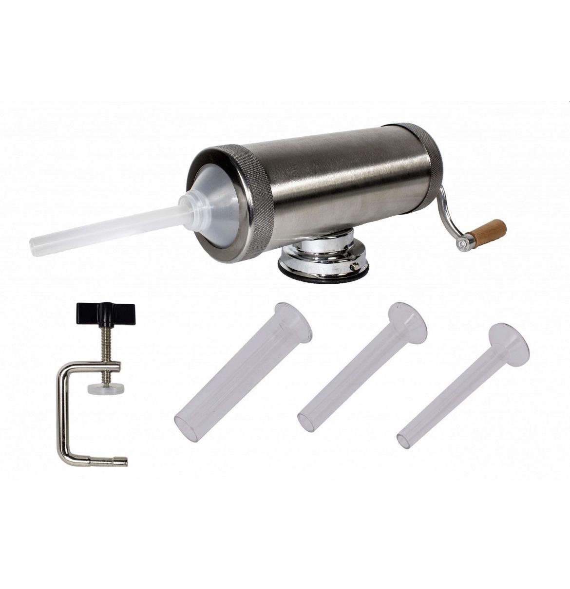 Mașină de Umplut Cârnați Orizontală Inox 2,5 kg - Tulumbă, 3 Pâlnii Incluse, Uz Casnic