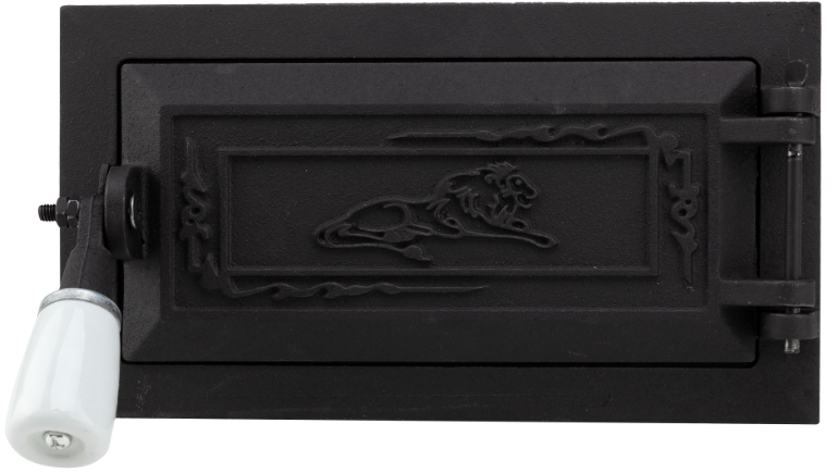Ușă de Sobă din Fontă cu Cenușar - Vopsea Neagră Mată, Mânere Ceramice, Rezistentă la Coroziune