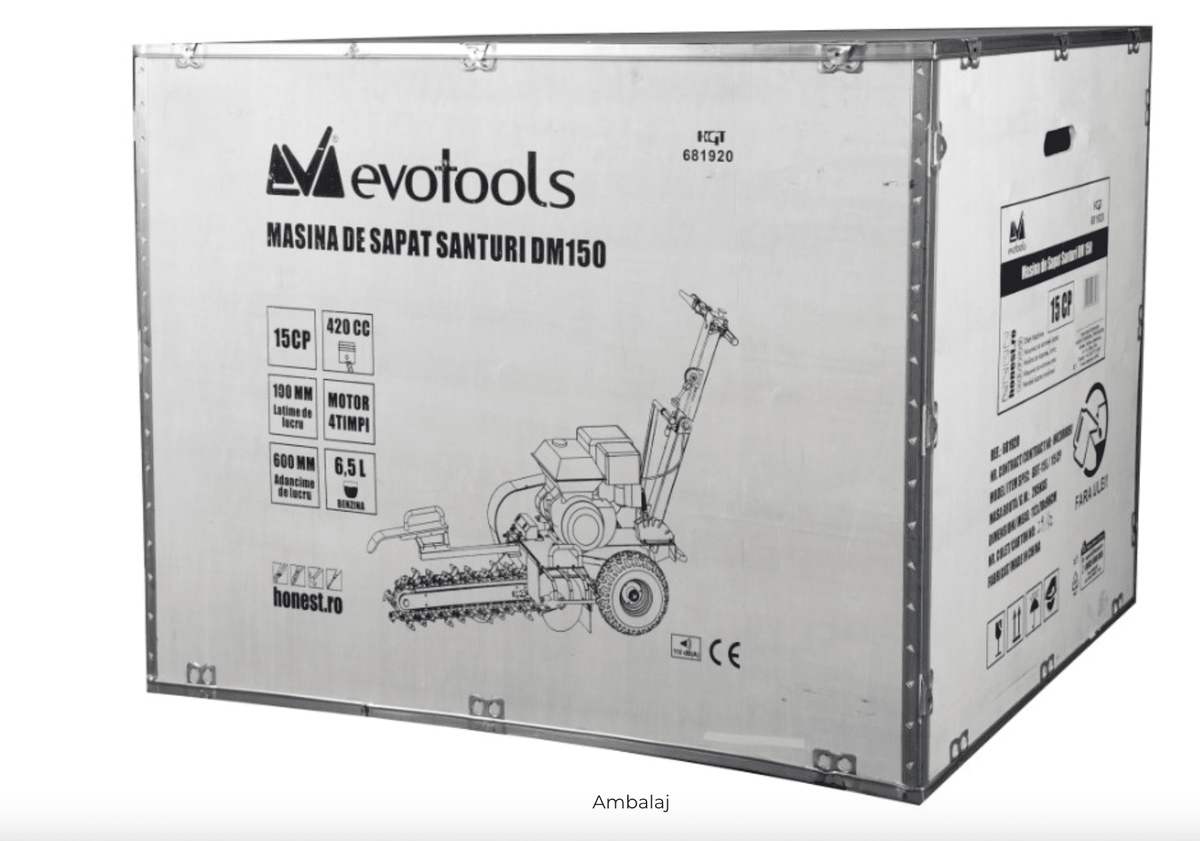 Mașină de Săpat Șanțuri EvoTools DM150 - 15 CP, 420 cc, 4 Timpi, Conducte și Cabluri