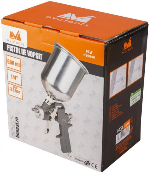 Pistol de Vopsit Pneumatic 0434 - Rezervor 600 ml, Duză Ø 1,5 mm, 3,5 bar, Racord 1/4 inch