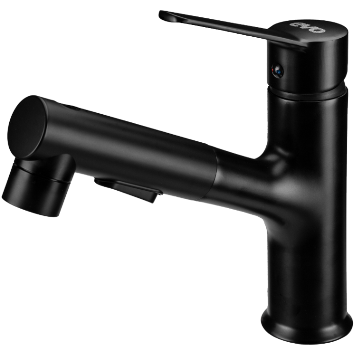 Baterie Lavoar cu Duș Extractibil EvoSanitary 3 Funcții Negru Mat - 135 x 195 x 100 mm, Inox