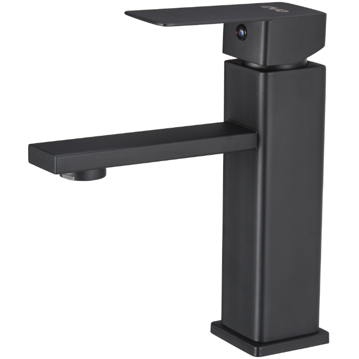 Baterie Lavoar EvoSanitary 6001 Negru Mat - Pipă 165 mm, Levier 186 mm, Înălțime Utilă 107 mm