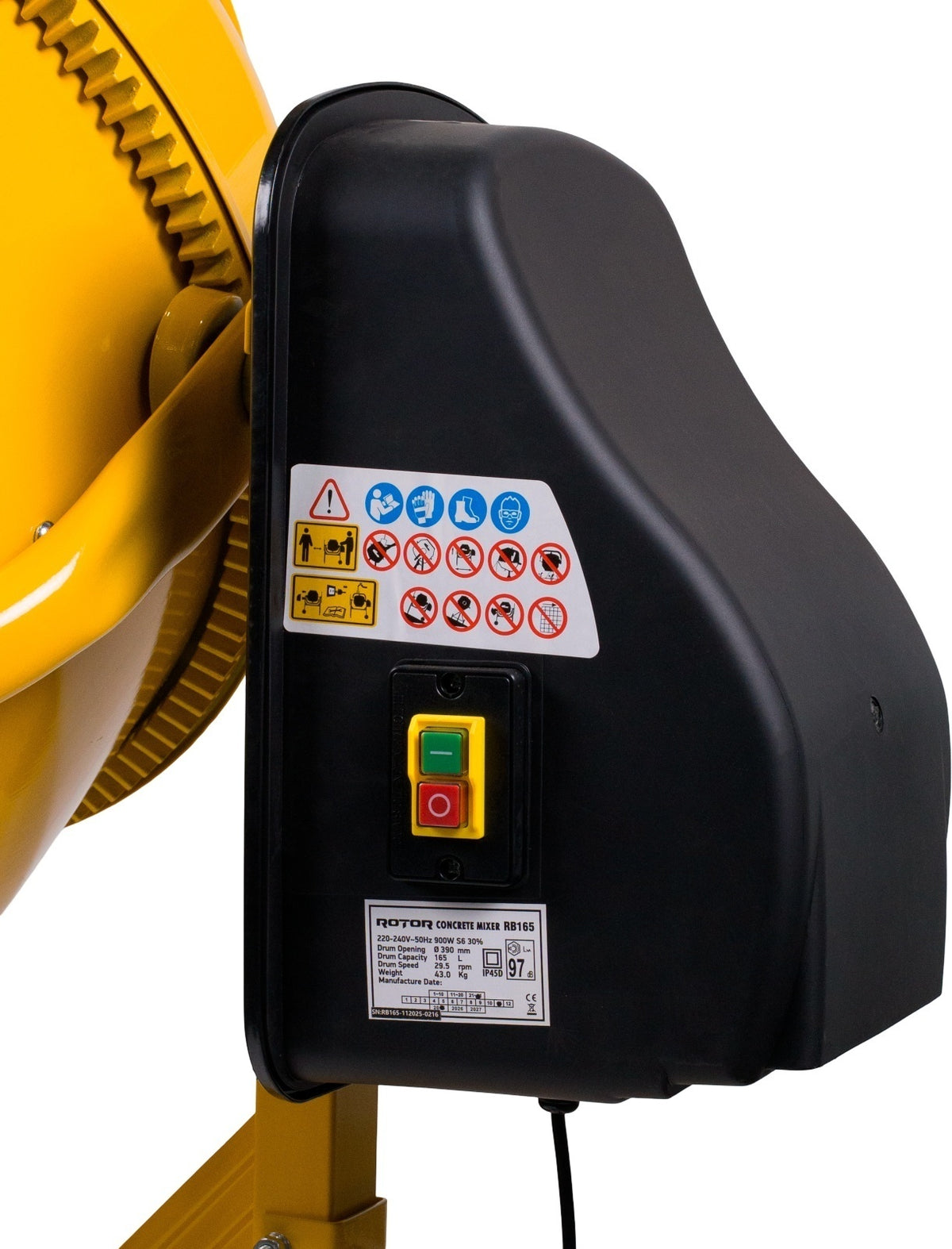 Betonieră 165L cu motor acoperit ROTOR RB165 900 W, 29.5 rpm