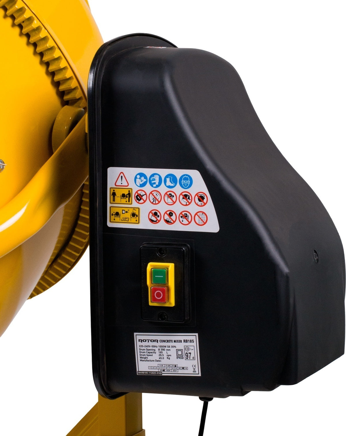 Betonieră 185L cu motor acoperit ROTOR RB185 1000 W, 29.5 rpm