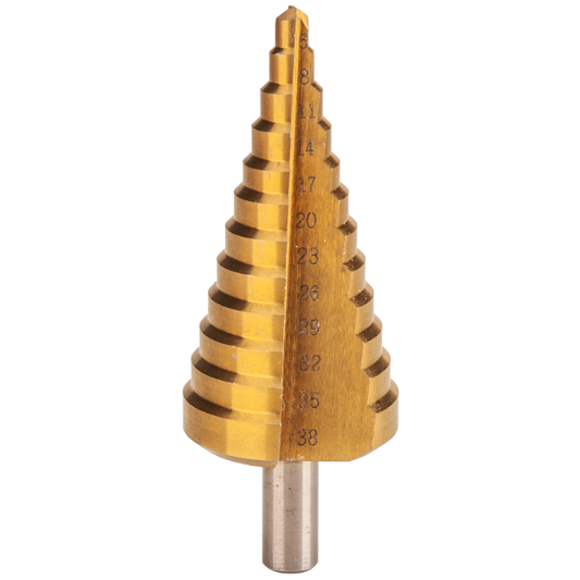 Burghiu în Trepte EvoTools HSS Ø 6-38 mm - 12 Trepte, Vârf de Centrare, Inox, Oțel, Plastic