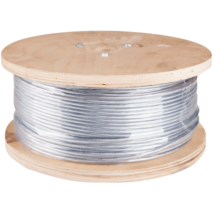 Cablu Oțel Zincat Plastifiat Ø 2-3,5 mm x 200 m - Înveliș PVC Transparent, Inimă Vegetală, Ancorări