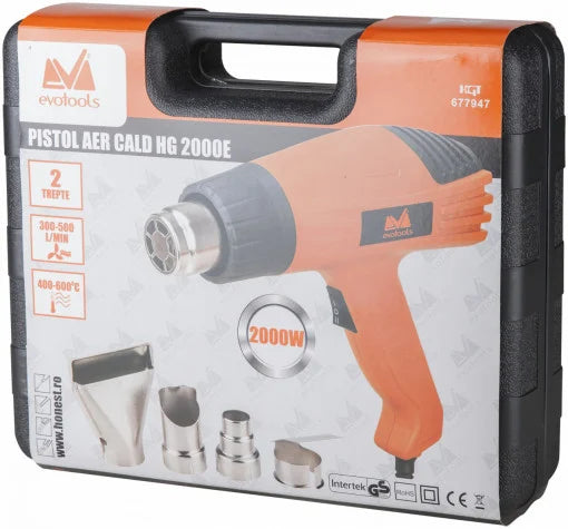 Pistol cu Aer Cald EvoTools HG2000E - 2000 W, Îndepărtare Vopsea, Modelare Materiale Plastice