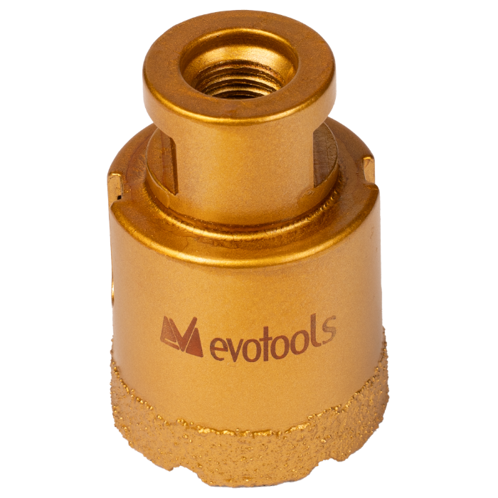 Carotă Diamantată EvoTools Ø 40 mm - Găurire Umedă și Uscată, Oțel 45, Finisaj Nichel