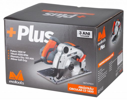 Ferăstrău Circular EvoTools 1400 W - 4500 rot/min, Mâner Soft Grip, Tăiere Rapidă în Lemn