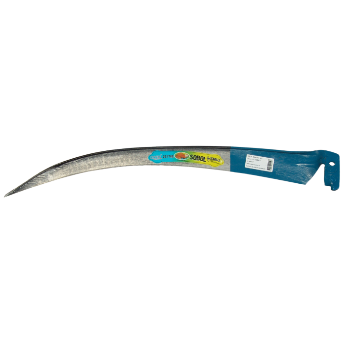 Coasă Rusească 600 mm Cod 211009 - Oțel T8A Tratat Termic, 45 HRC, Protecție Lamă din Plastic